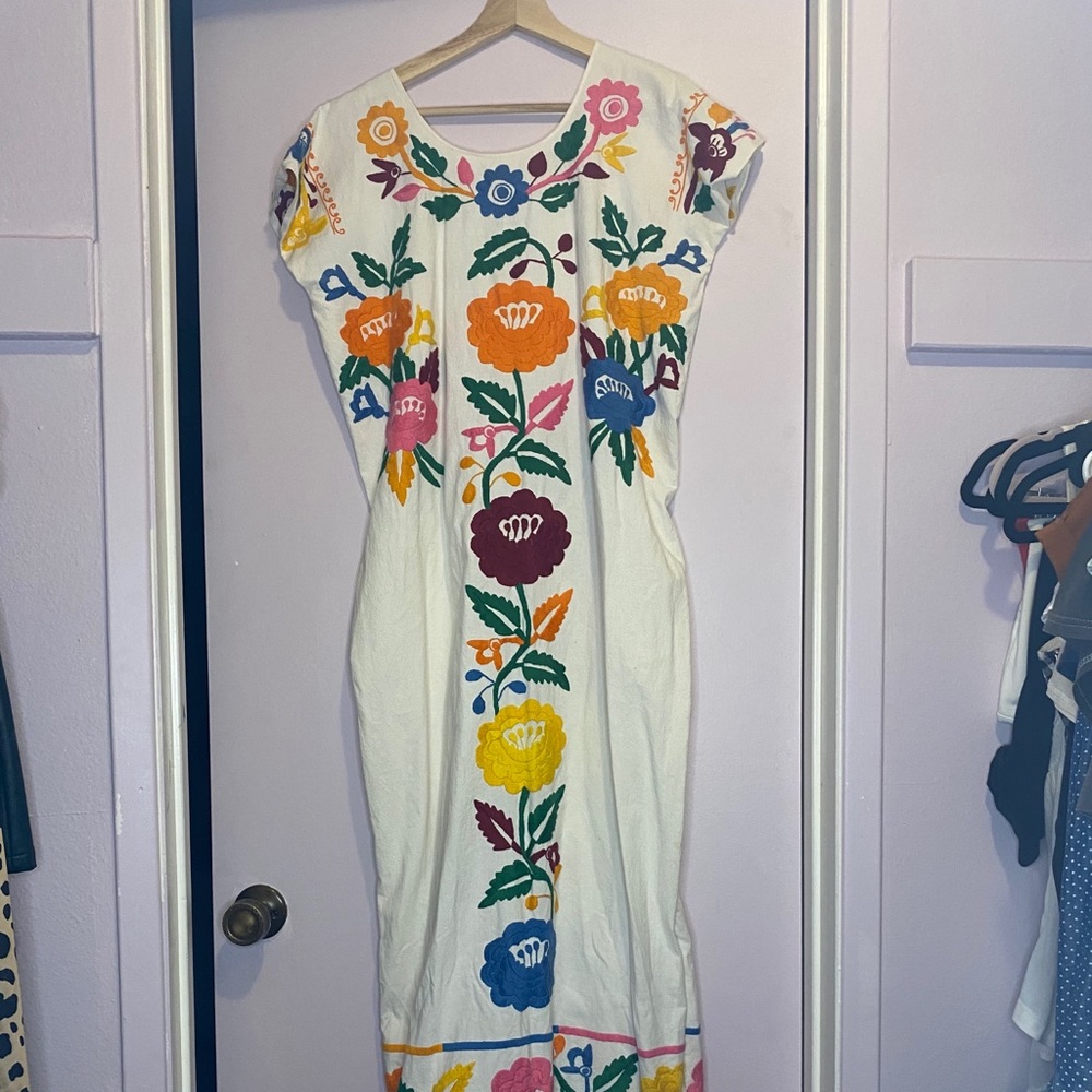 Long Vintage Embroidered Mexican Dress